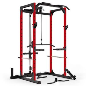 Rouser Red Power Rack With Pulley System