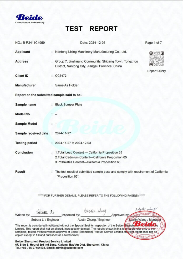 Black Bumper Plate Test Report